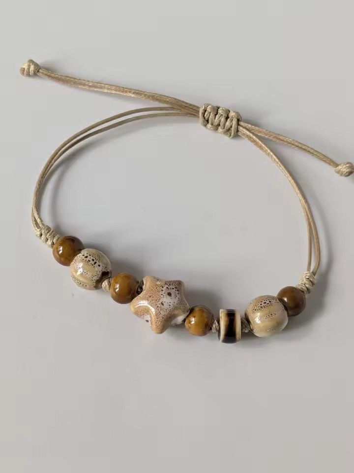 Jewelry Ceramic & Wax Cord Bracelet | Adjustable, Artistic Design Size ONE SIZE - 6 Thumbnail