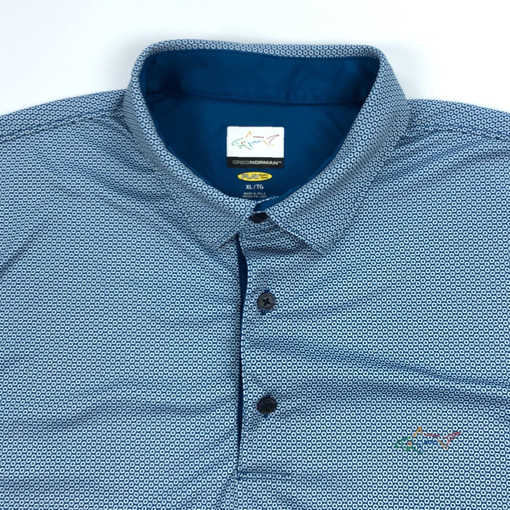 Vintage Greg Norman Polo Shirt Men XL Golf Performance Play Dry Shark Shirt Short Sleeve Blue Geometric UV Moisture Wicking Crown Sport Men’s XL Polo Size US XL / EU 56 / 4 - 3 Thumbnail
