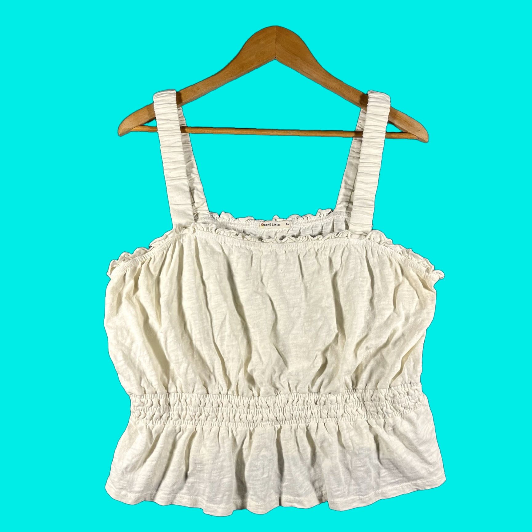 Marine Layer MARINE LAYER Square Neck Smocked Tank Top Women's XL White Basic Size XL / US 12-14 / IT 48-50 - 1 Thumbnail
