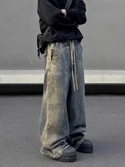 VIBE Retro wash gradient drawstring work wide leg jeans Size US 34 / EU 50 - 7 Thumbnail