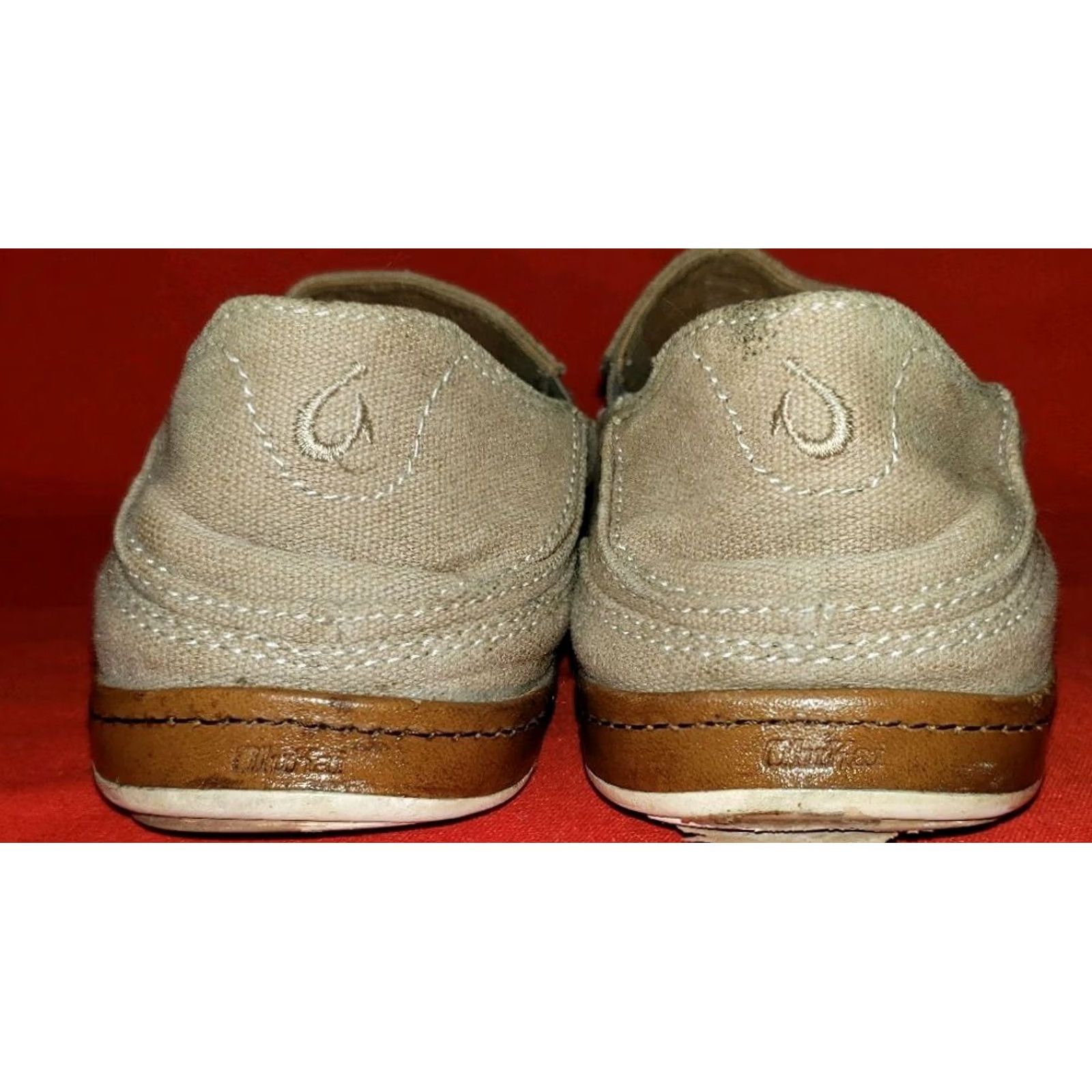 Olukai OluKai Puhalu Canvas Men's Loafers Casual Slip On Tan Kahki Leather Edge 9M Mens Size US 9 / EU 42 - 6 Thumbnail