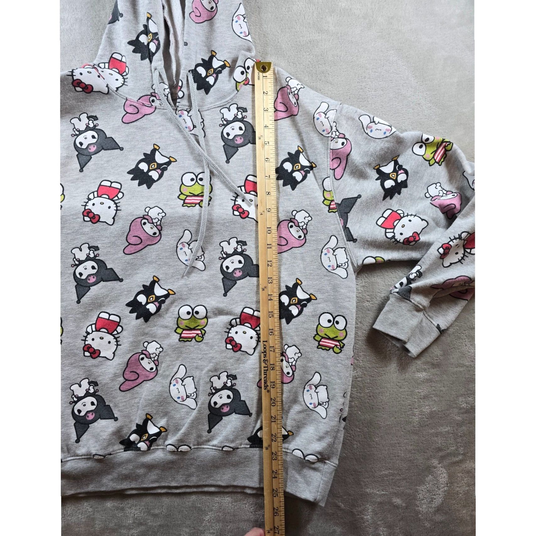 Vintage Hello Kitty And Friends Hoodie Womens 1X Gray All Over Print Fits Small Read Size XL / US 12-14 / IT 48-50 - 4 Thumbnail