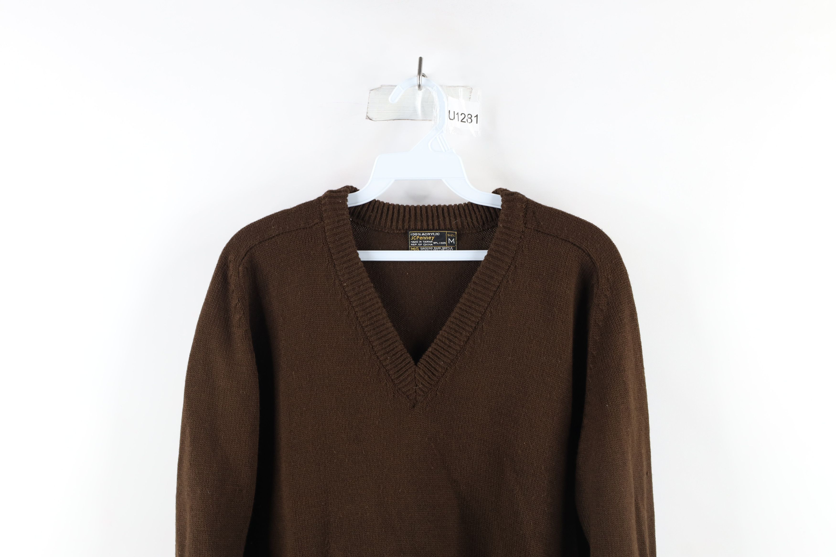Vintage Vintage 70s Streetwear Blank Knit V-Neck Sweater Brown Size M / US 6-8 / IT 42-44 - 2 Preview