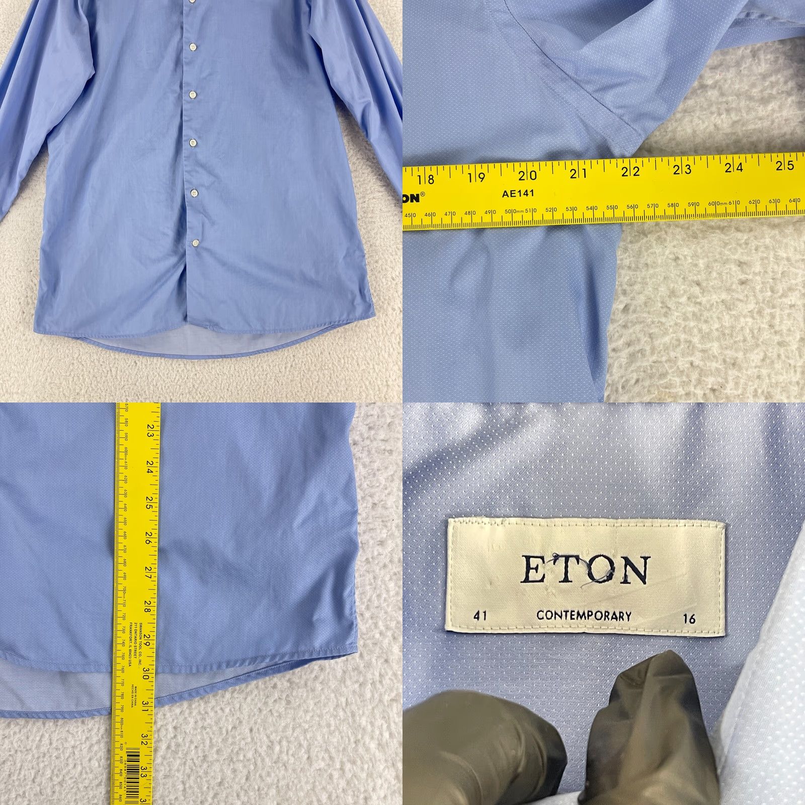 Eton Eton Blue Contemporary Fit Button-Up Dress Shirt Mens Long Sleeve Cotton Large Size 42R - 8 Thumbnail