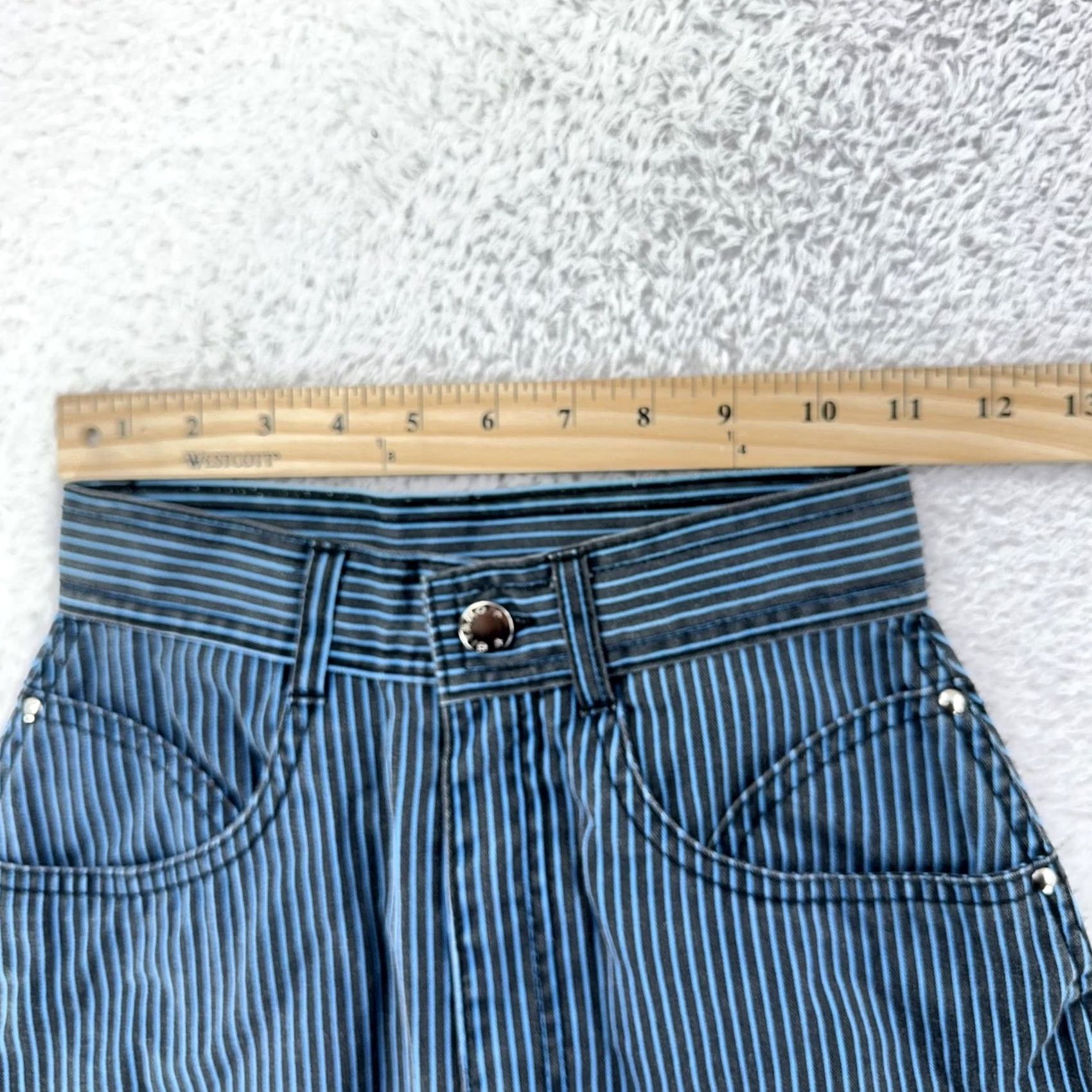Vintage VINTAGE Gitano Skirt Denim High Striped AOL? 22 Womens Knee Length Blue Polyester Cotton Pockets Zip Rise High A-Line Juniors Size 22 Womens Sorry Size 40" / US 18 - 3 Thumbnail