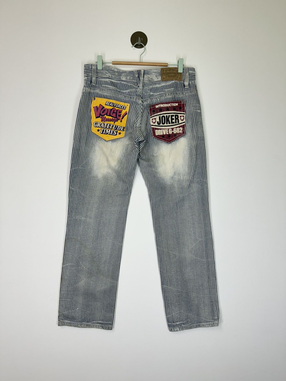 Designer × Japanese Brand × Vintage Vintage Og Jeans Patches Printed Pocket Distressed Stripe Size US 32 / EU 48 - 2 Thumbnail