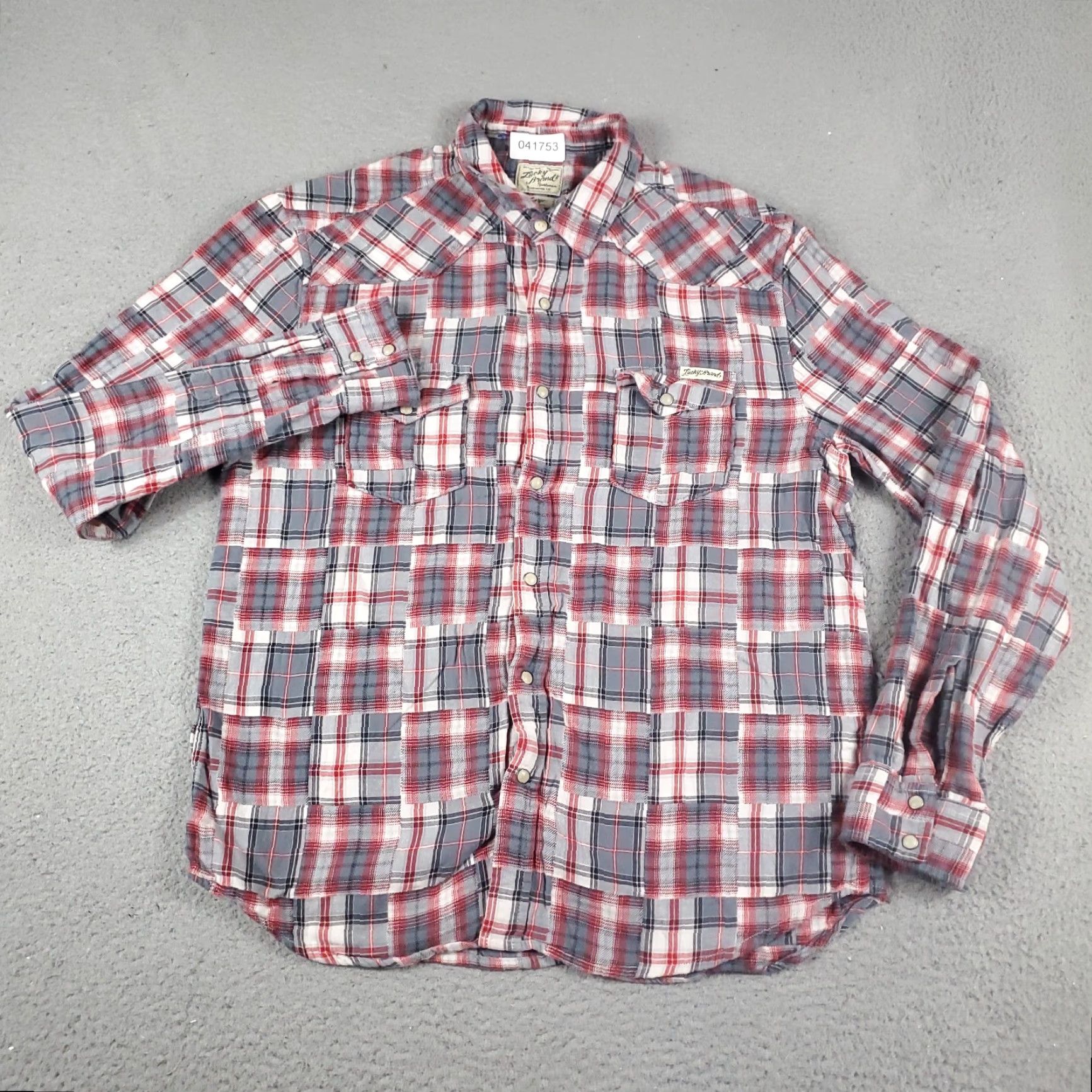 Lucky Brand Lucky Brand Flannel Shirt Mens Large Red Gray Plaid Long Sleeve Western Pearl Snap Button Size US L / EU 52-54 / 3 - 2 Thumbnail