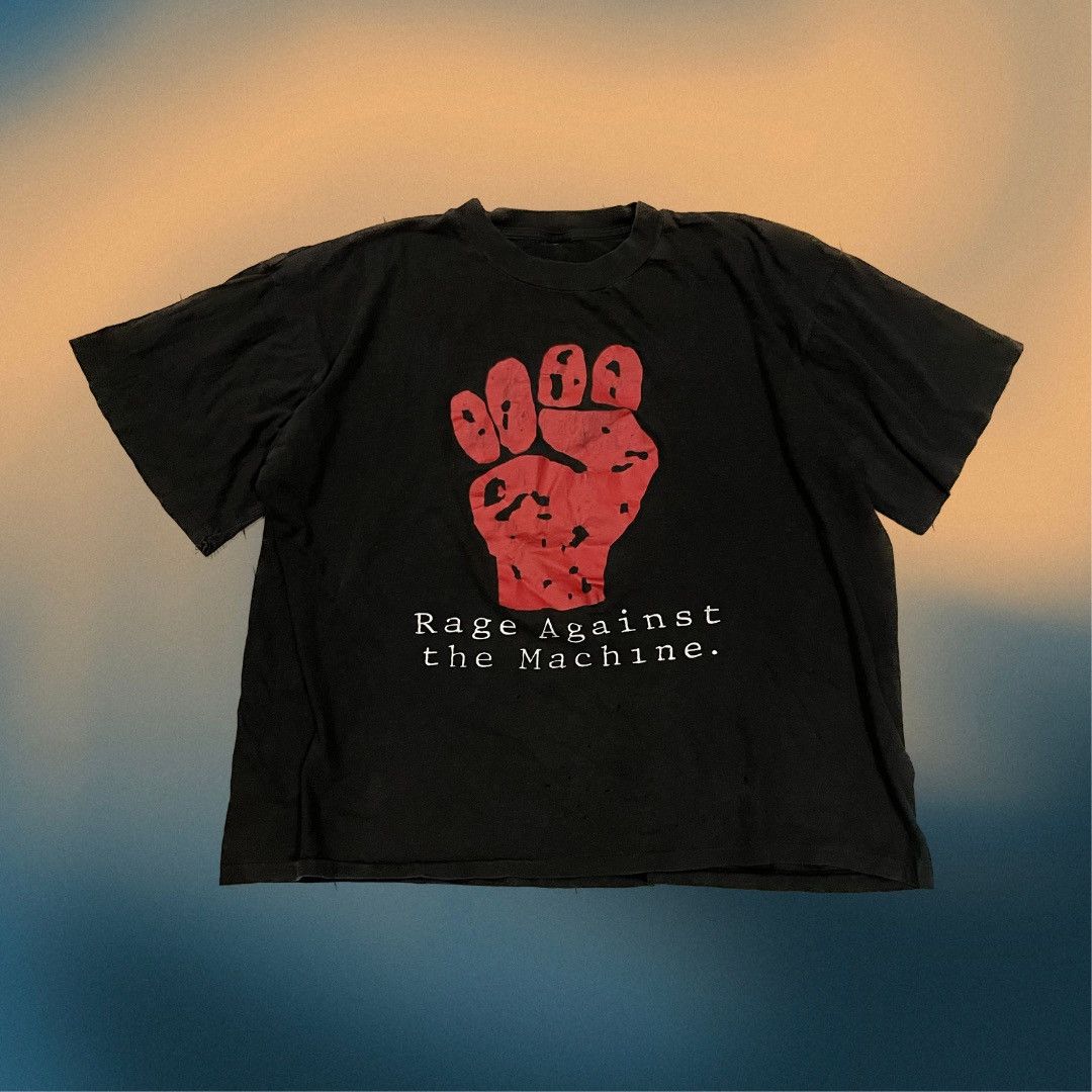 image of Vintage 90's Rage Against The Machine T Shirt in Black, Men's (Size XL)