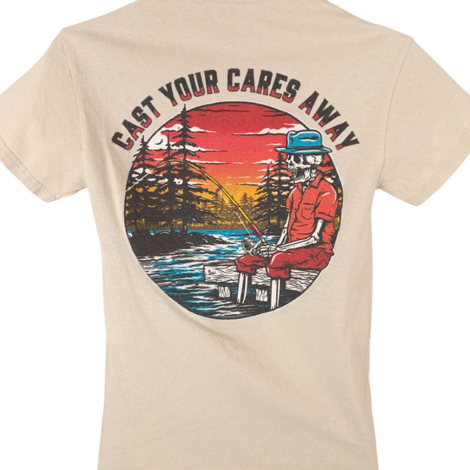 Vintage Retrofit Fishing T Shirt Mens Size S Beige Cast Your Cares Away Skeleton Size US S / EU 44-46 / 1 - 4 Thumbnail
