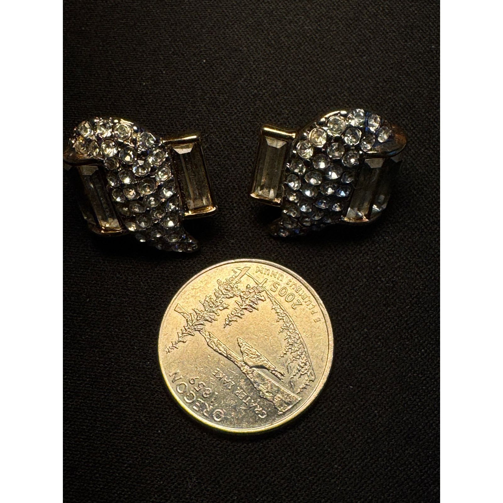 Monet Vintage Monet Gold Tone Earrings Baquette & Round Rhinestone Size ONE SIZE - 4 Thumbnail