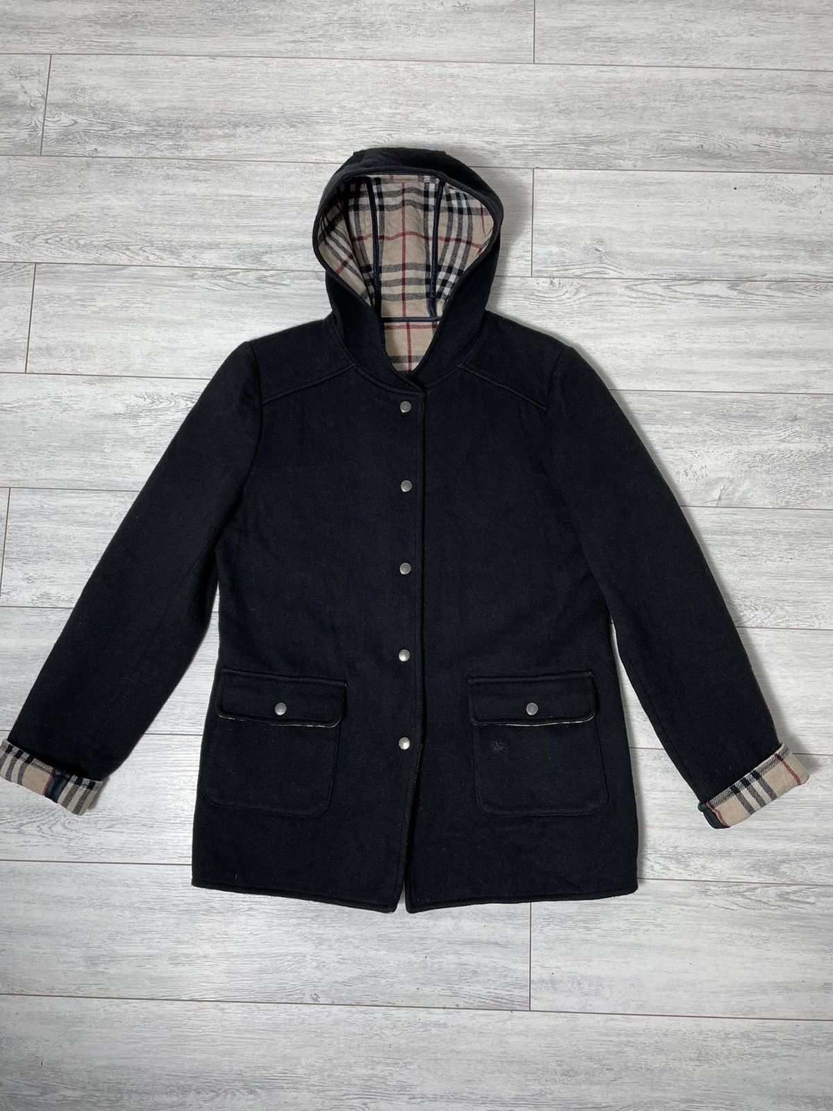 image of Burberry’S Prorsum Novacheck Hood Duffle Coat Vintage Jacket in Navy Blue, Men's (Size Medium)