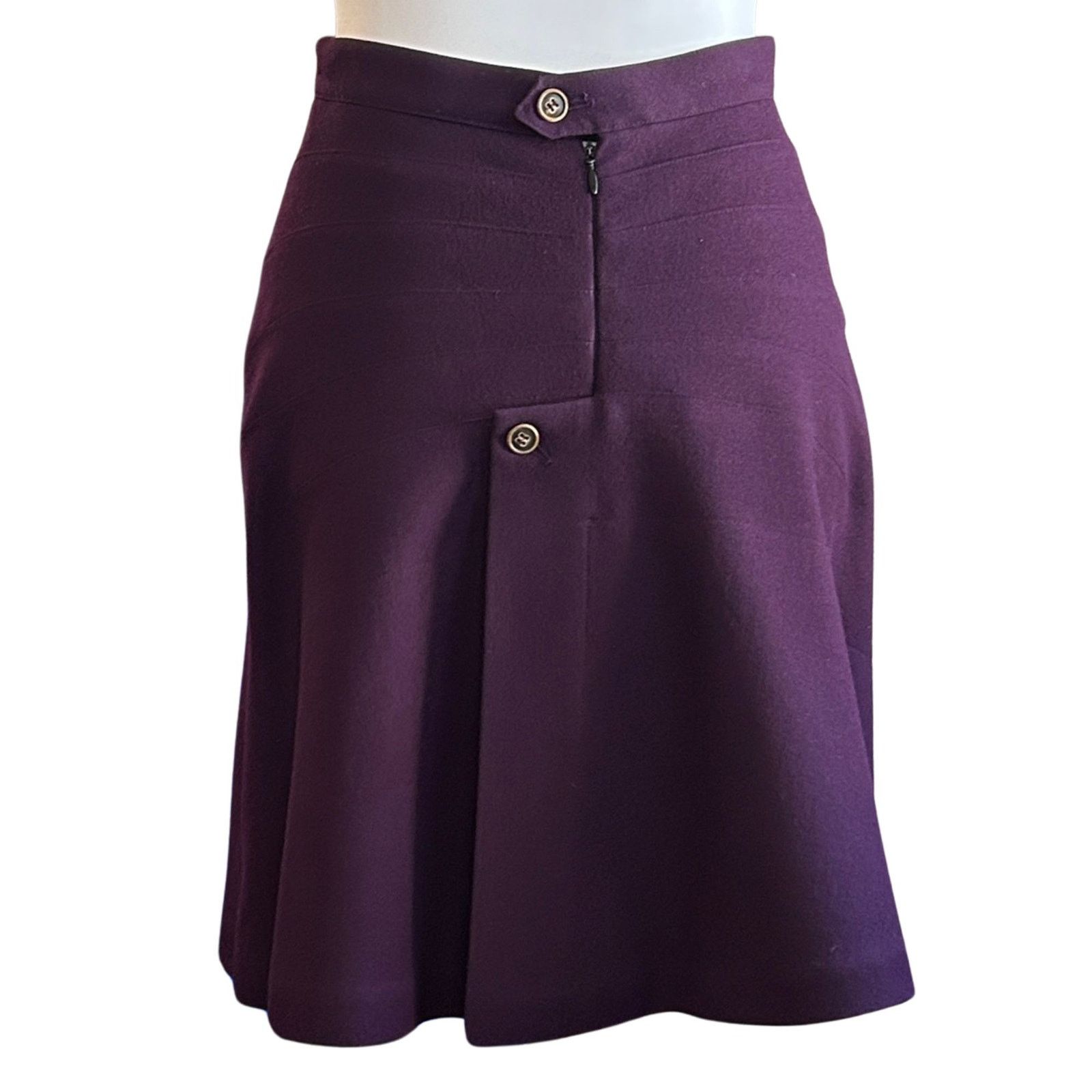Alaia Rare Alaïa Paris Plum Wool Skirt w/ Sculptural Pleating 1990 Size 26" / US 2 / IT 38 - 1 Thumbnail
