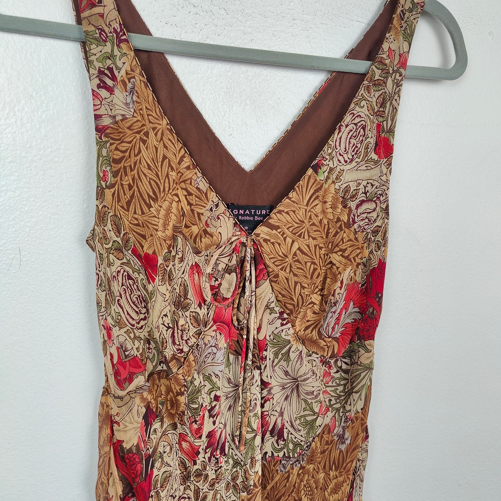 Other Vintage Y2K Silk Tiered Midi Dress Womens 10 Brown Floral Size L / US 10 / IT 46 - 2 Thumbnail