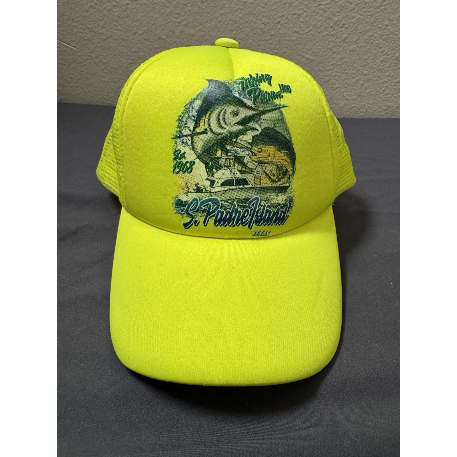 Other Neon Yellow Vintage South Padre Island Fishing Trucker Hat Size ONE SIZE - 1 Thumbnail