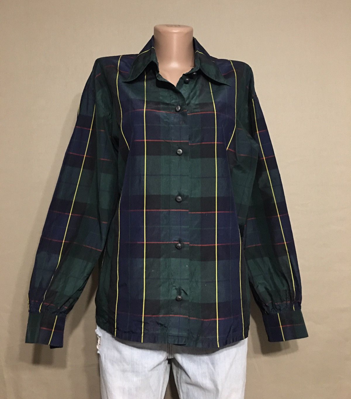 Escada ESCADA Silk Green Blue Check Blouse Shirt Size EU 38 Size S / US 4 / IT 40 - 1 Thumbnail