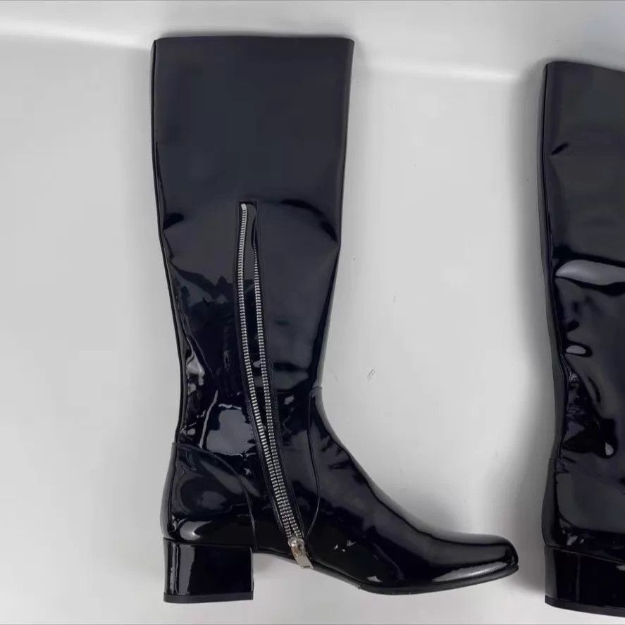 Yves Saint Laurent YSL Black PatentLeather Knee-High Zip Boot 37.5 Size US 7 / IT 37 - 1 Thumbnail