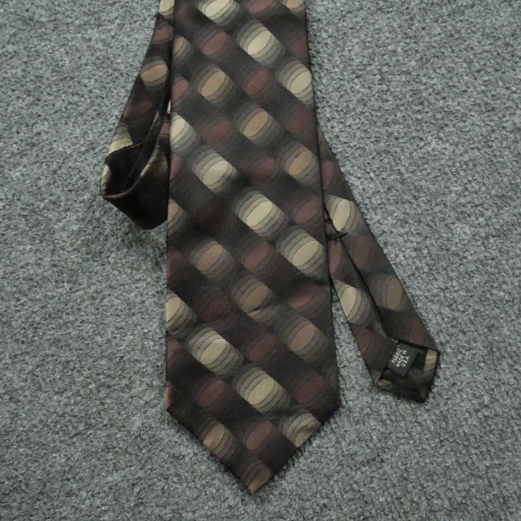 Murano VINTAGE Murano Tie Mens Brown Silk Geometric Trippy Optical Illusion Pattern Silk Accents Logo Tie, Brown, Murano, Mens Size ONE SIZE - 4 Thumbnail