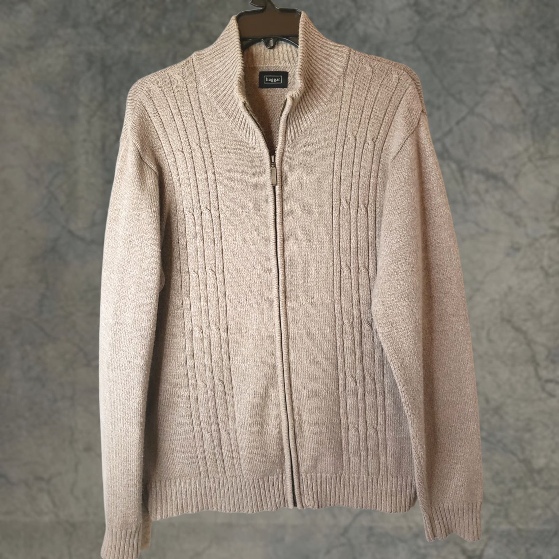 Haggar Haggar Men L Khaki Beige Full Zip Mock Neck Cable Knit Sweater Very Nice! Size US L / EU 52-54 / 3 - 1 Thumbnail