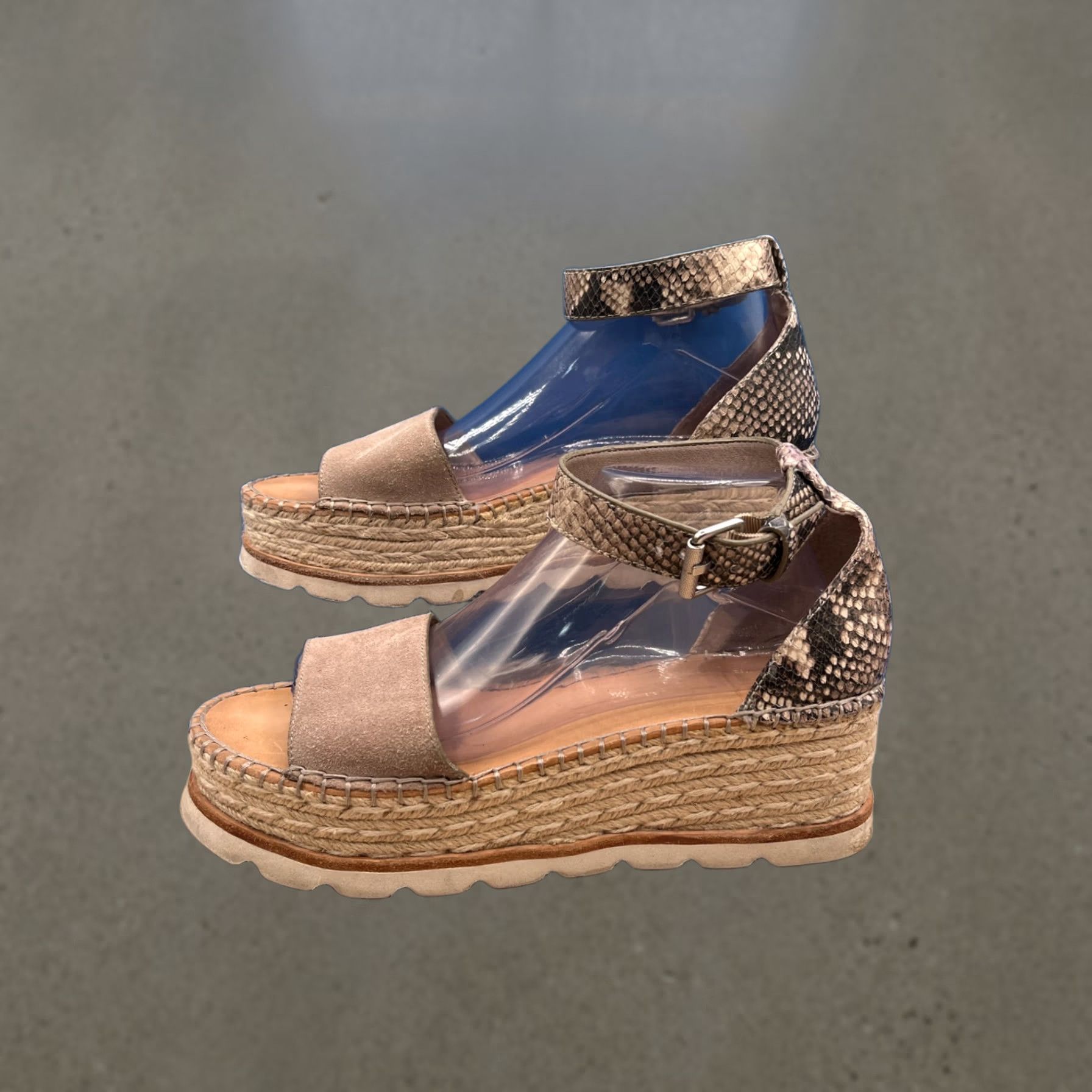 Dolce Vita Dolce Vita Sandals Womens 10 Espadrille Brown Suede Snake Print Open Toe Wedge Size US 8 / IT 38 - 1 Thumbnail