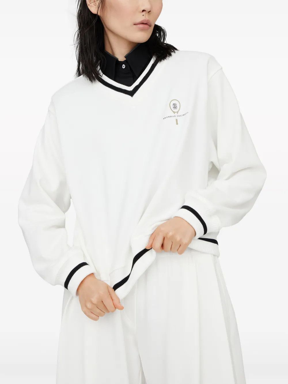 Brunello Cucinelli o1w1db10825 Sweatshirt in Open White Size S / US 4 / IT 40 - 6 Thumbnail