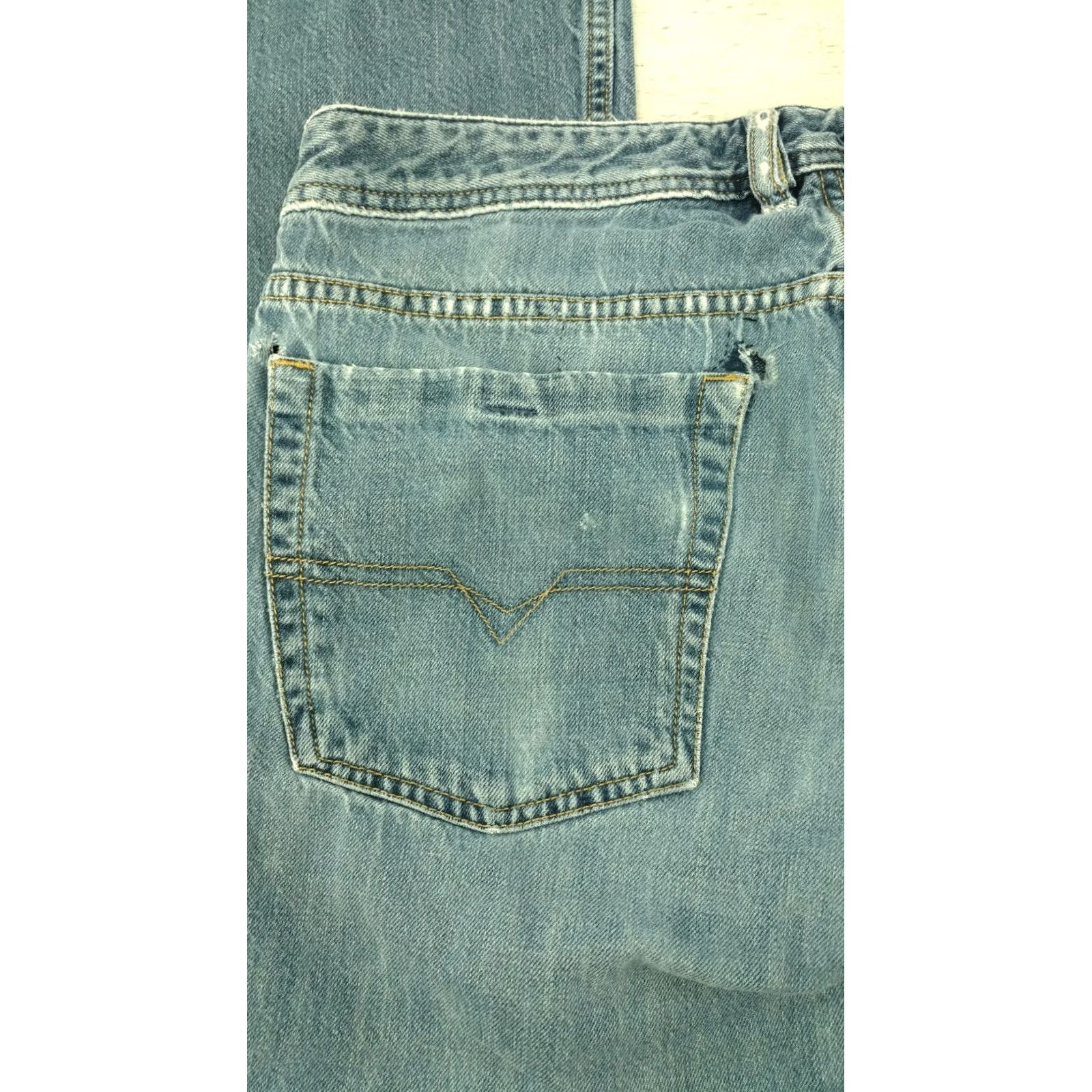 Diesel VINTAGE Diesel Zathan Distressed Button Fly Bootcut Jeans Men 35 33 Blue Cotton Denim 9.5" Leg Opening Mens Size US 35 - 3 Thumbnail