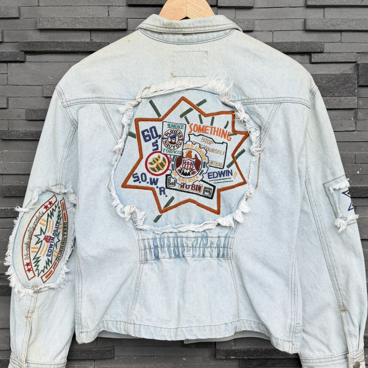 Edwin VTG Something Edwin Denim Jacket Cropped Embroidery Patch Size M / US 6-8 / IT 42-44 - 4 Thumbnail