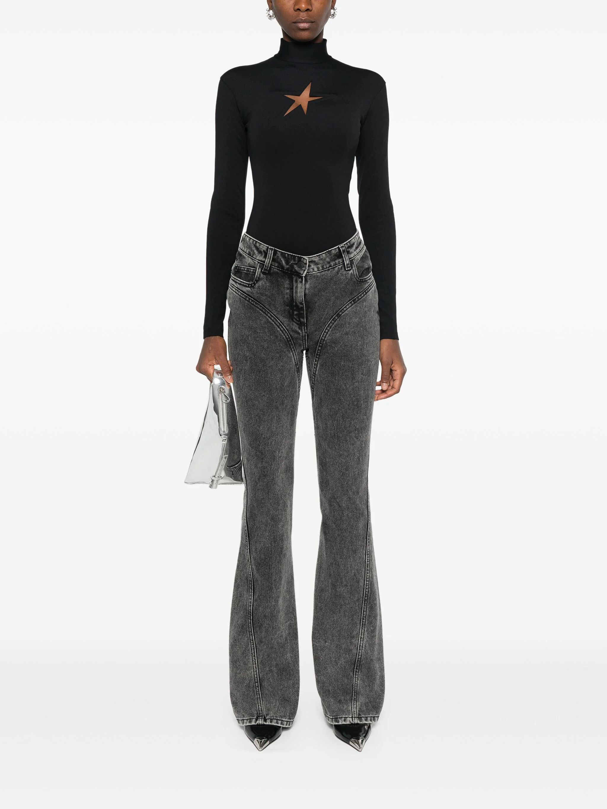 Mugler o1s22i1n1024 Long-Sleeved Star Top in Black Size M / US 6-8 / IT 42-44 - 2 Thumbnail