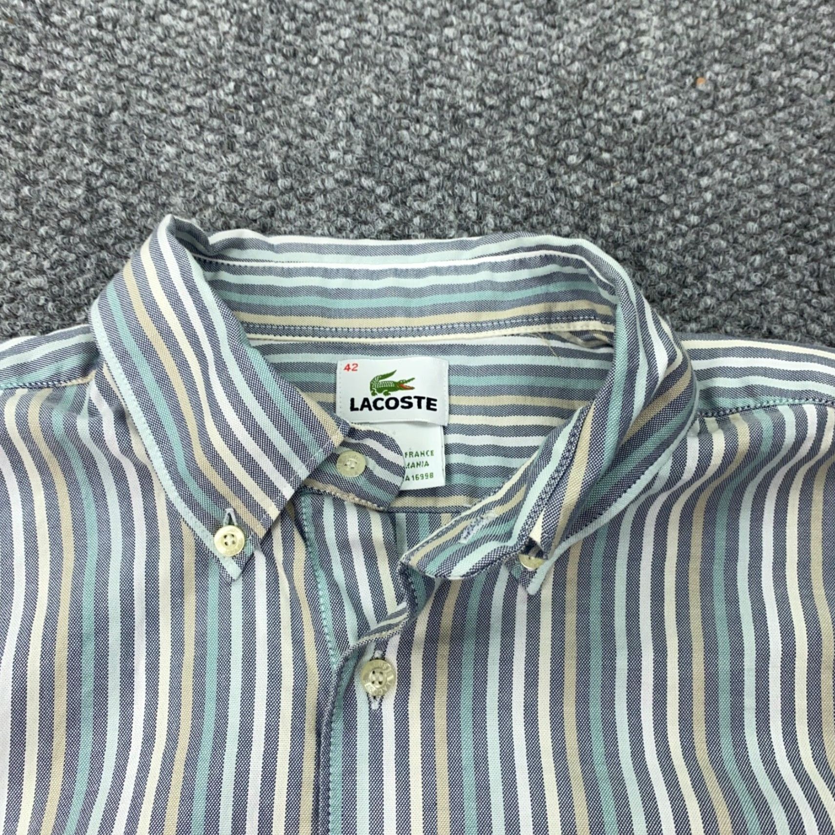 Lacoste Lacoste Shirt 42 Blue Striped Button-Down Long Sleeve with Pocket Mens, Cotton, Regular Fit, Classic 90s Style Size US XL / EU 56 / 4 - 5 Thumbnail