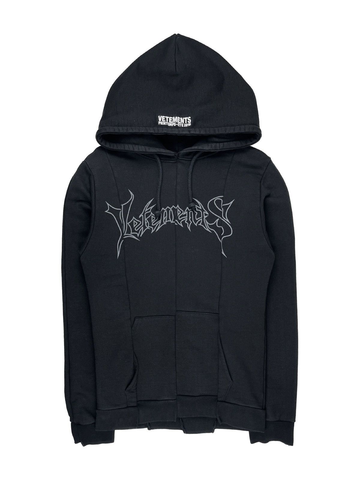 image of Ss16 Vetements OG Metal Logo Reconstructed Split Hoodie in Black, Men's (Size Small)