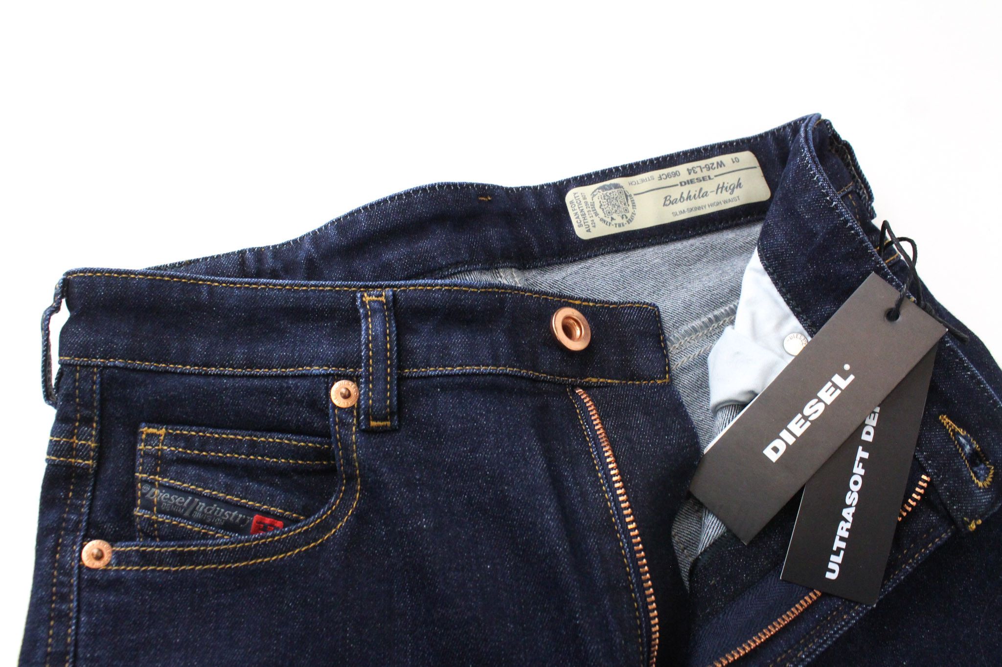 Diesel BABHILA-HIGH 069CF W26/L34 Dark Blue Stretch Jeans 69503 Size 26" / US 2 / IT 38 - 5 Thumbnail