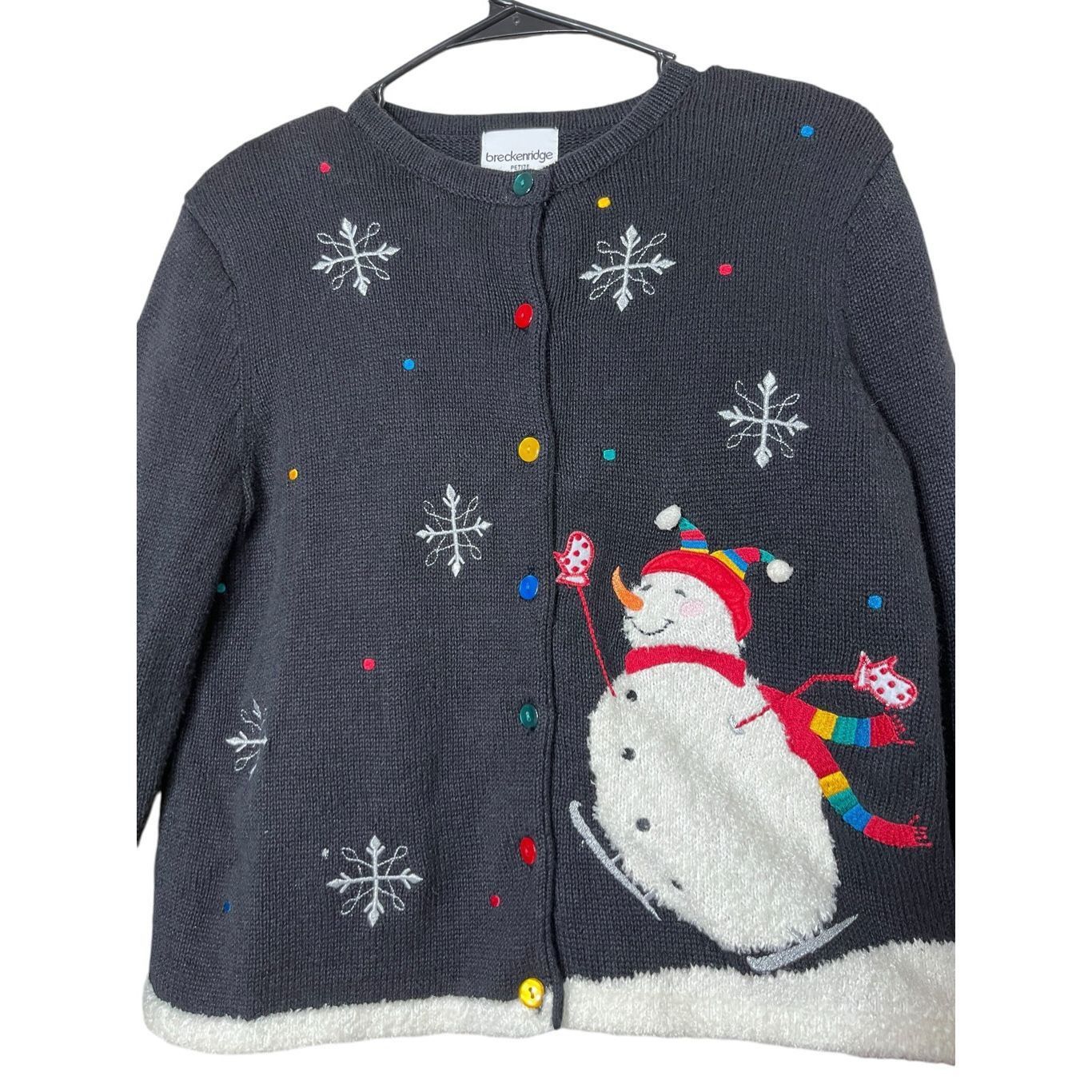 Other Vintage BRECKENRIDGE Black Christmas Snowman Cardigan Sweate Size S / US 4 / IT 40 - 3 Thumbnail