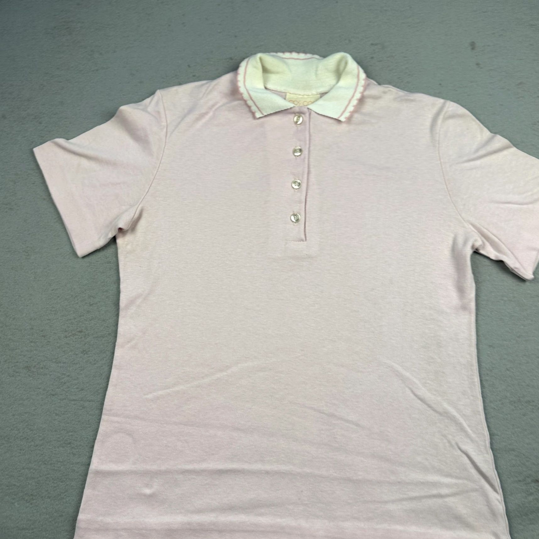 Cos VINTAGE Cos Cob Polo Shirt Womens Large Pink White Knit Collar Preppy Retro 80s Size L / US 10 / IT 46 - 2 Thumbnail