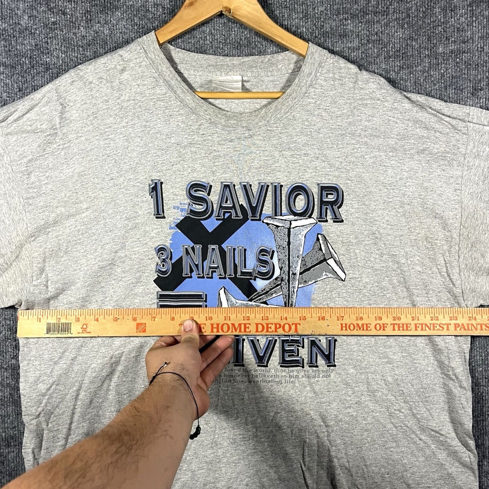 Fruit Of The Loom VINTAGE Fruit of the Loom Shirt Mens 2XL Gray Short Sleeve Crew Neck Jesus 3 Nails 4 Given Christian Faith 90s John 3:16 T-Shirt Size US XXL / EU 58 / 5 - 4 Thumbnail