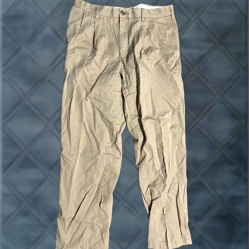 Lands' End Lands’ End Traditional Fit Tapered Leg Men’s Beige Pleated Pants Size 34 Size US 34 / EU 50 - 1 Thumbnail