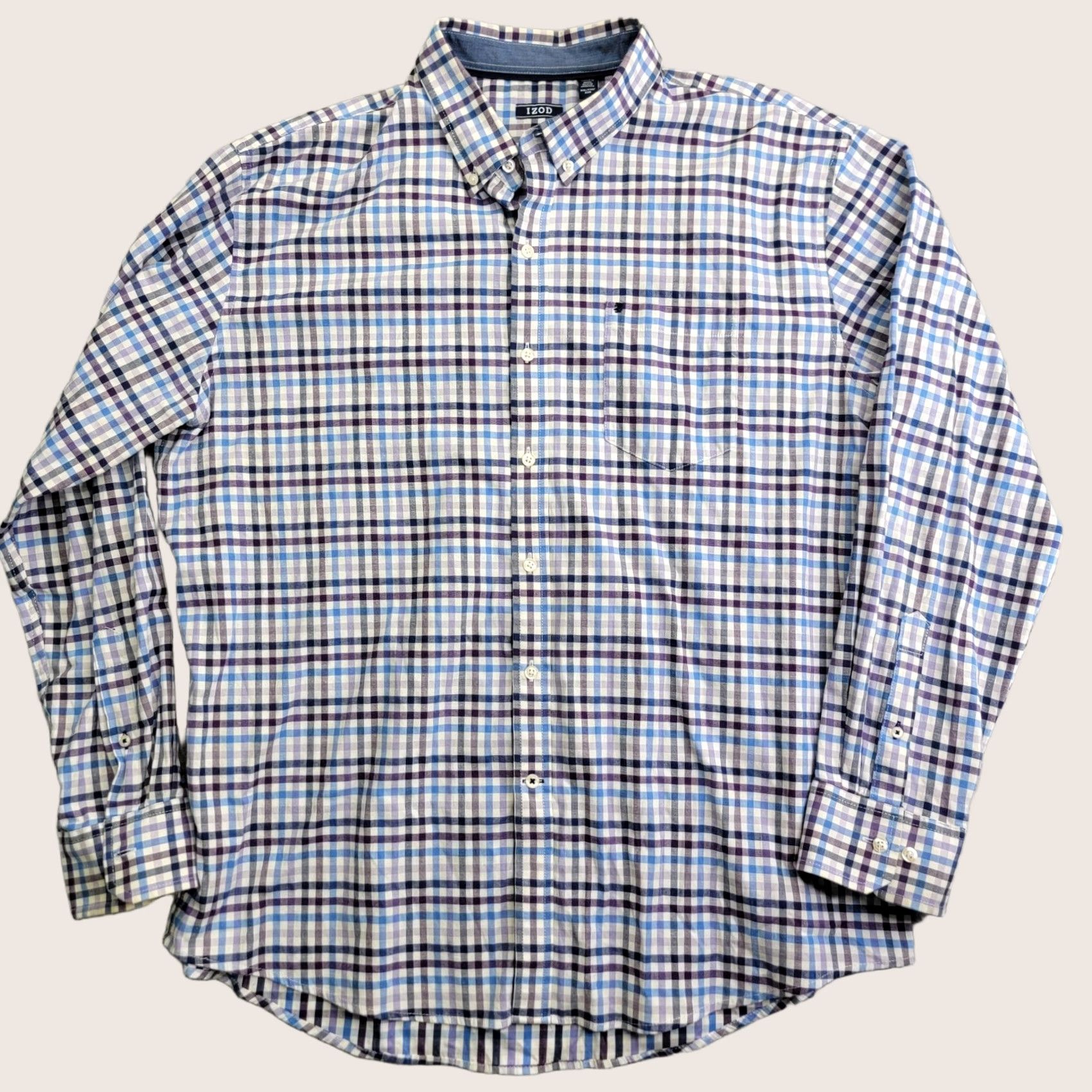 Izod IZOD Shirt Mens 2XL Blue Purple Plaid Button-Down Long Sleeve Casual Preppy Size US XXL / EU 58 / 5 - 1 Thumbnail