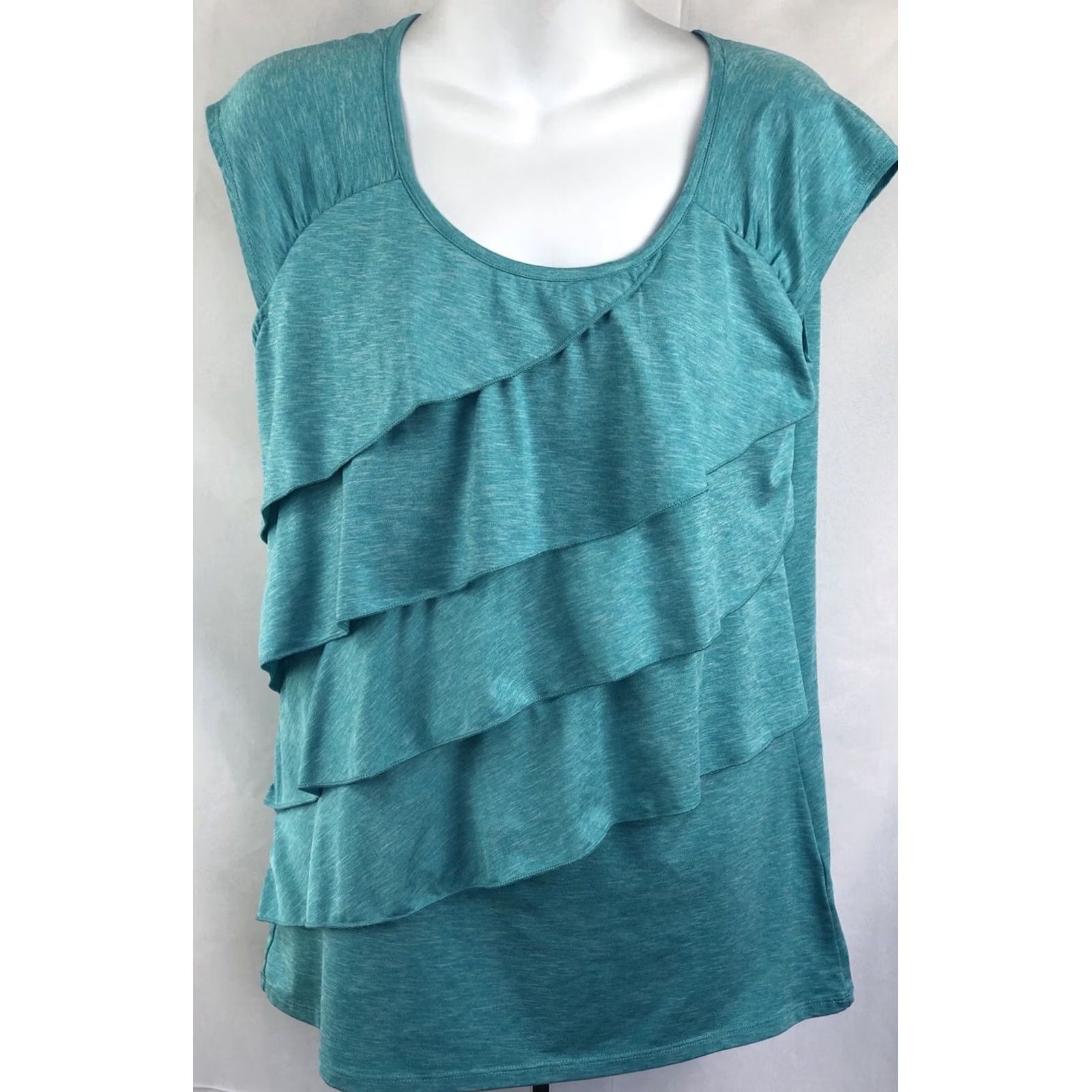 Vintage VINTAGE Rafaella Teal Blouse Shirt Cap Sleeve Scoop Neck Ruffles 90s Boho Casual Workwear Womens M Size M / US 6-8 / IT 42-44 - 2 Thumbnail
