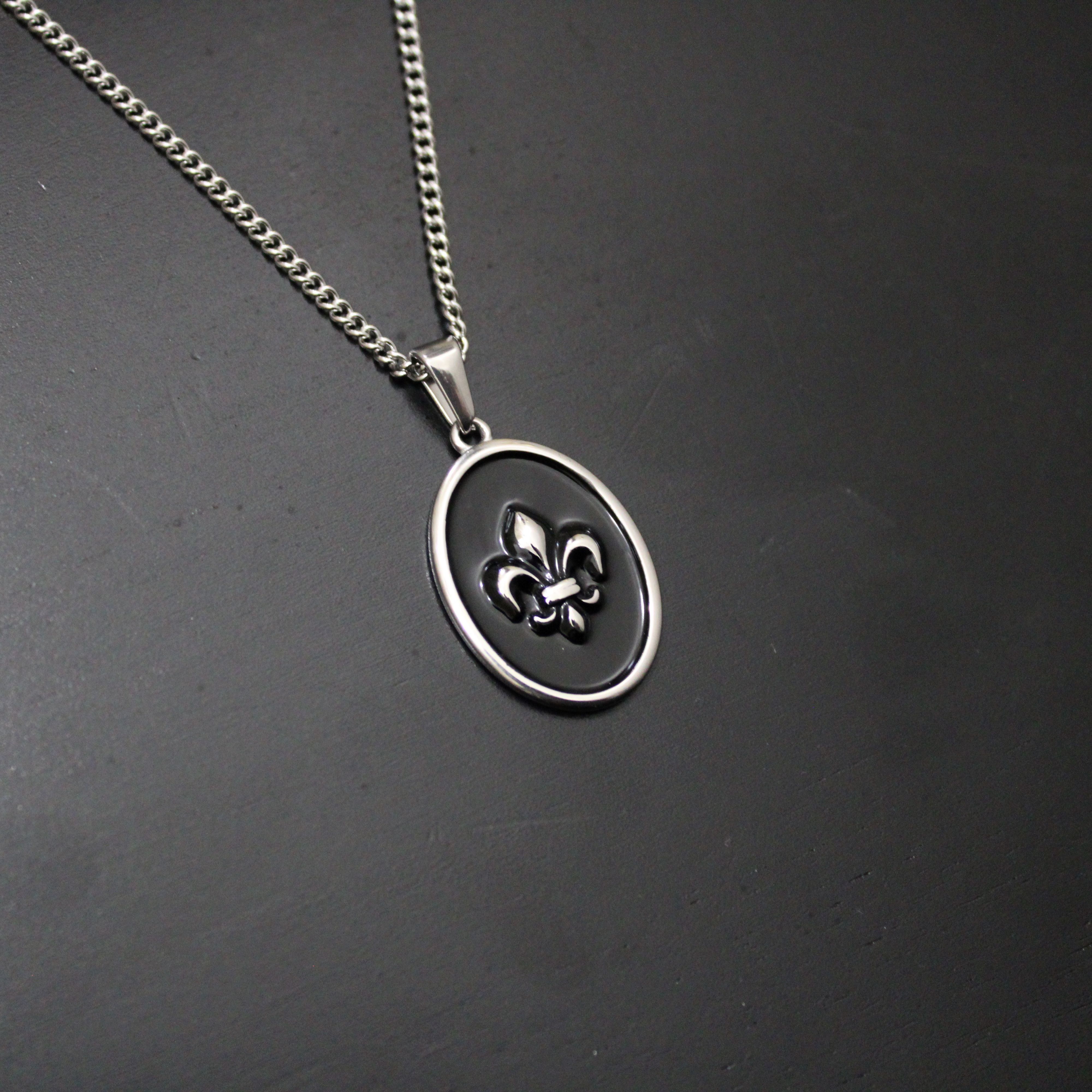 Jewelry Silver Enamel Fleur De Lis Pendant Chain Necklace Size ONE SIZE - 3 Thumbnail