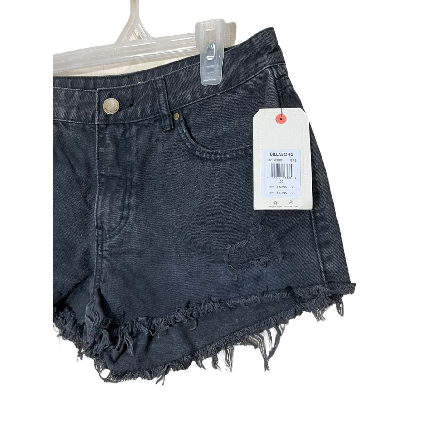 Billabong Billabong Women’s Black Distressed Denim High Waisted Shorts Size 27 NWT Size 27" / US 4 / IT 40 - 2 Thumbnail