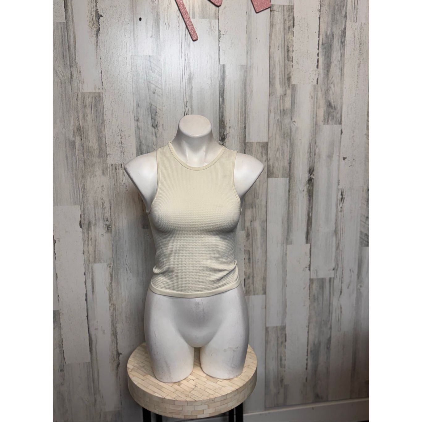 Other Poof New York Ribbed Tank Top | Cream Sleeveless Stretchy Fi Size M / US 6-8 / IT 42-44 - 3 Thumbnail