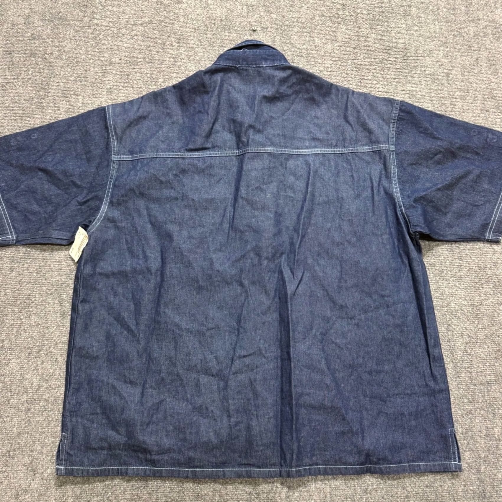 Denime VINTAGE Fox Short-sleeve Denim Work Shirt Mens XL Blue flap pockets 90s Size US XL / EU 56 / 4 - 3 Thumbnail