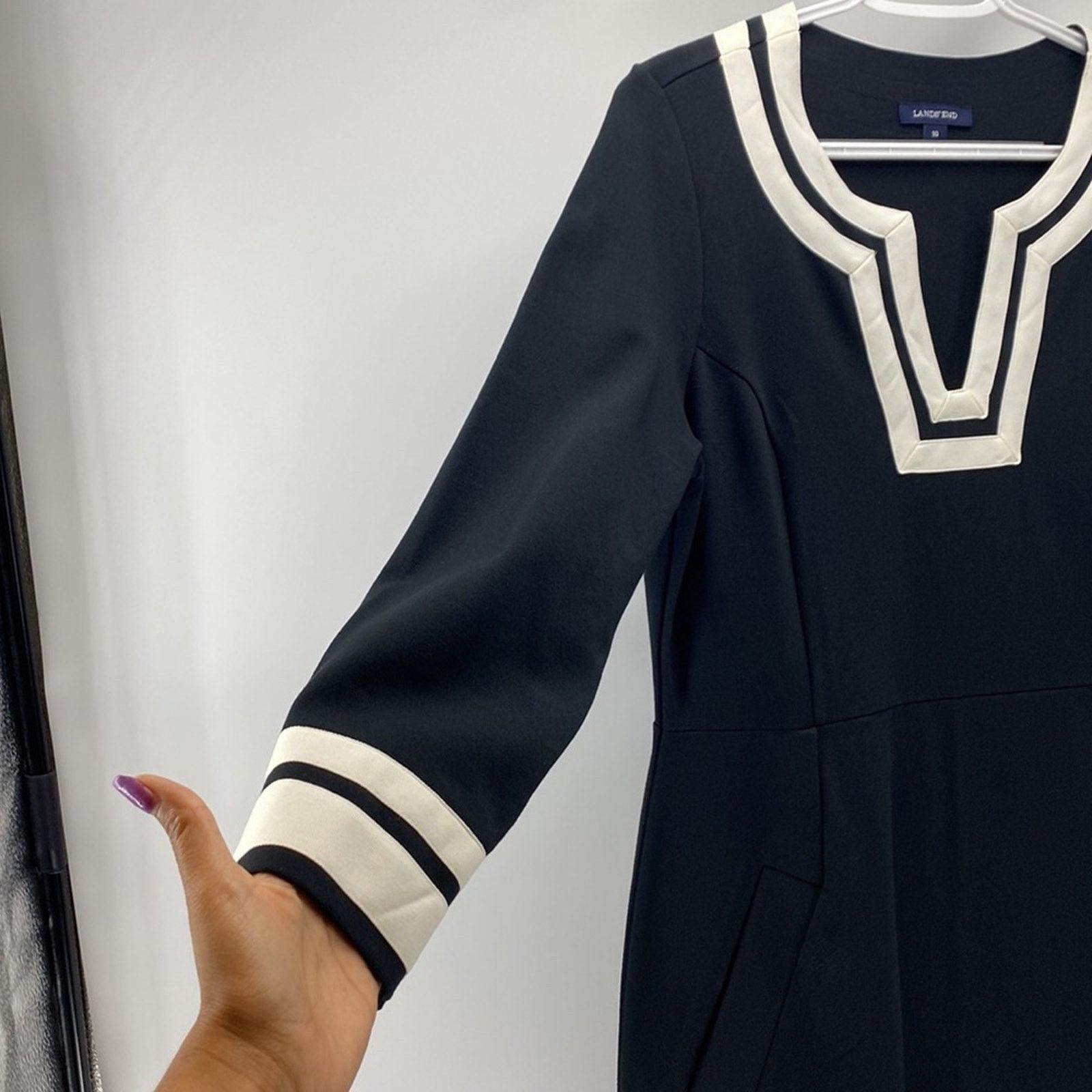 Lands' End Lands End Ponte Dress Black White trim Pockets 3/4 Sleeve Size L / US 10 / IT 46 - 5 Thumbnail
