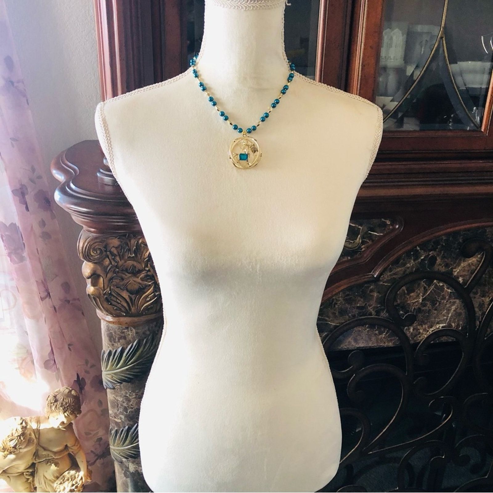 Handmade Handcrafted repurpose cherub peacock stone Pearl necklace Size ONE SIZE - 6 Thumbnail