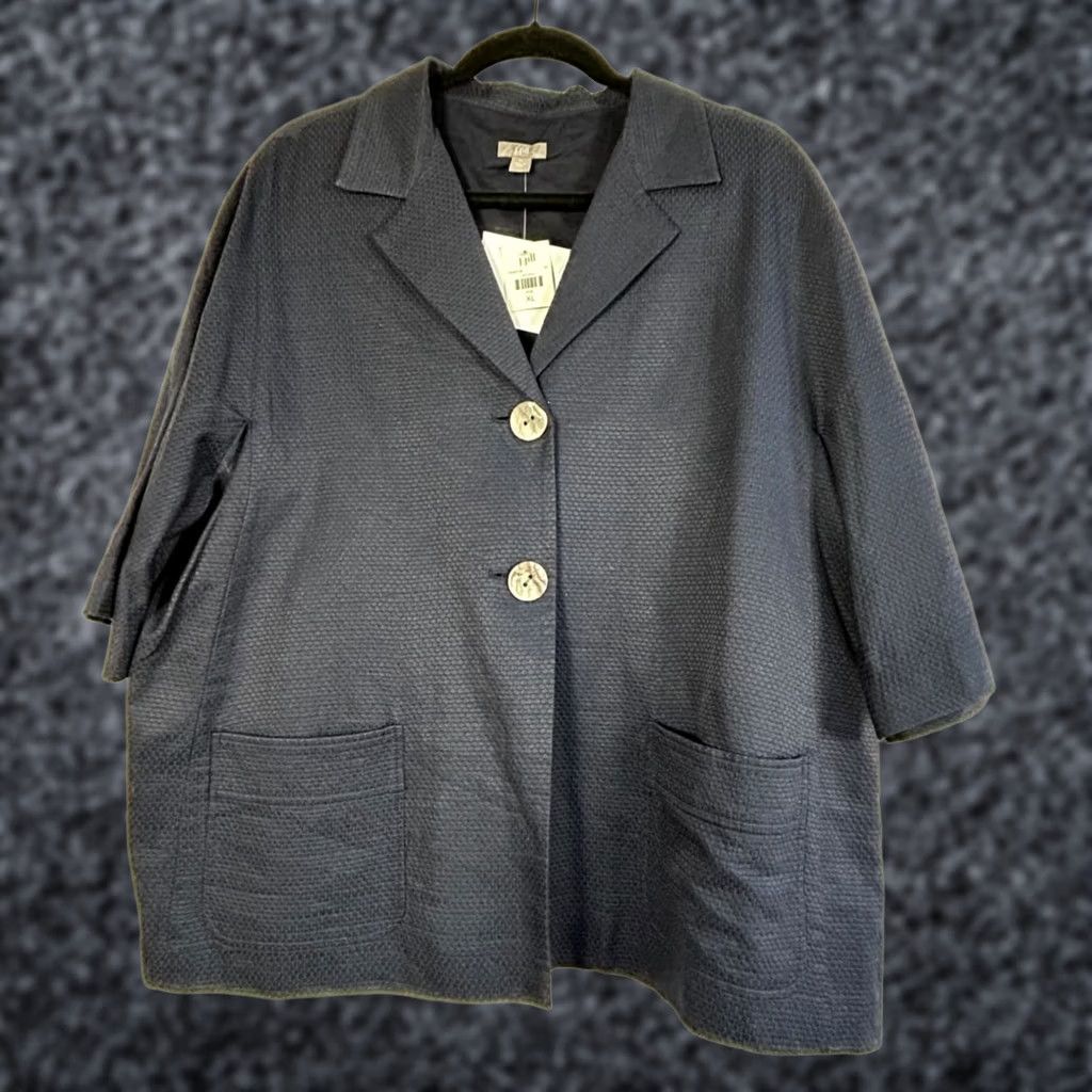 J. Jill J. Jill Blazer Womens XL Ink Blue Silk Cotton Textured Two-Button Pockets New Size XL / US 12-14 / IT 48-50 - 1 Thumbnail