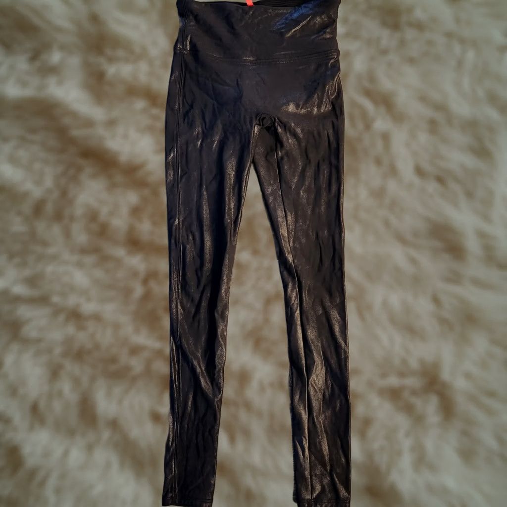 Spanx Spanx Red Label High Waist Faux Leather Leggings Small Black Sheen Shiny Size 28" / US 6 / IT 42 - 1 Thumbnail