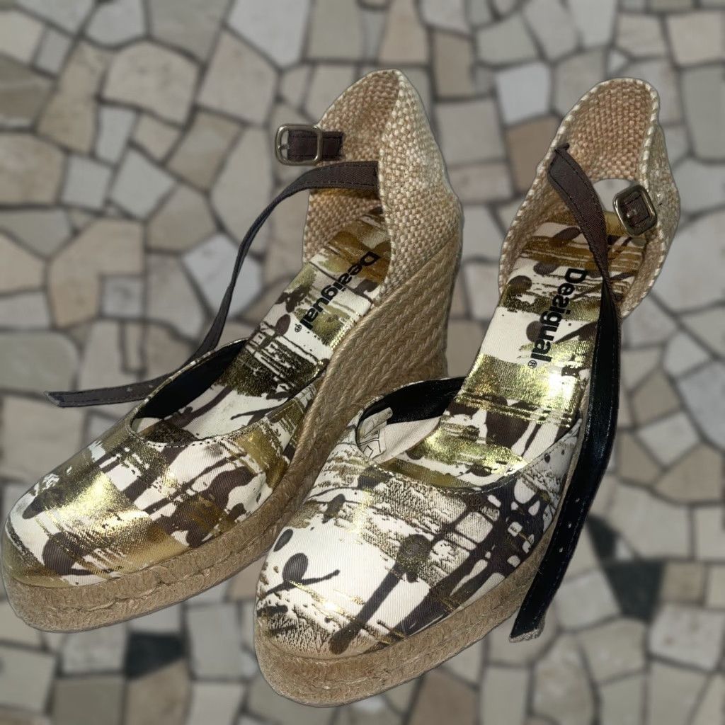 VINTAGE Desigual Women's Wedge Sandals Casual Platform 4in Multi