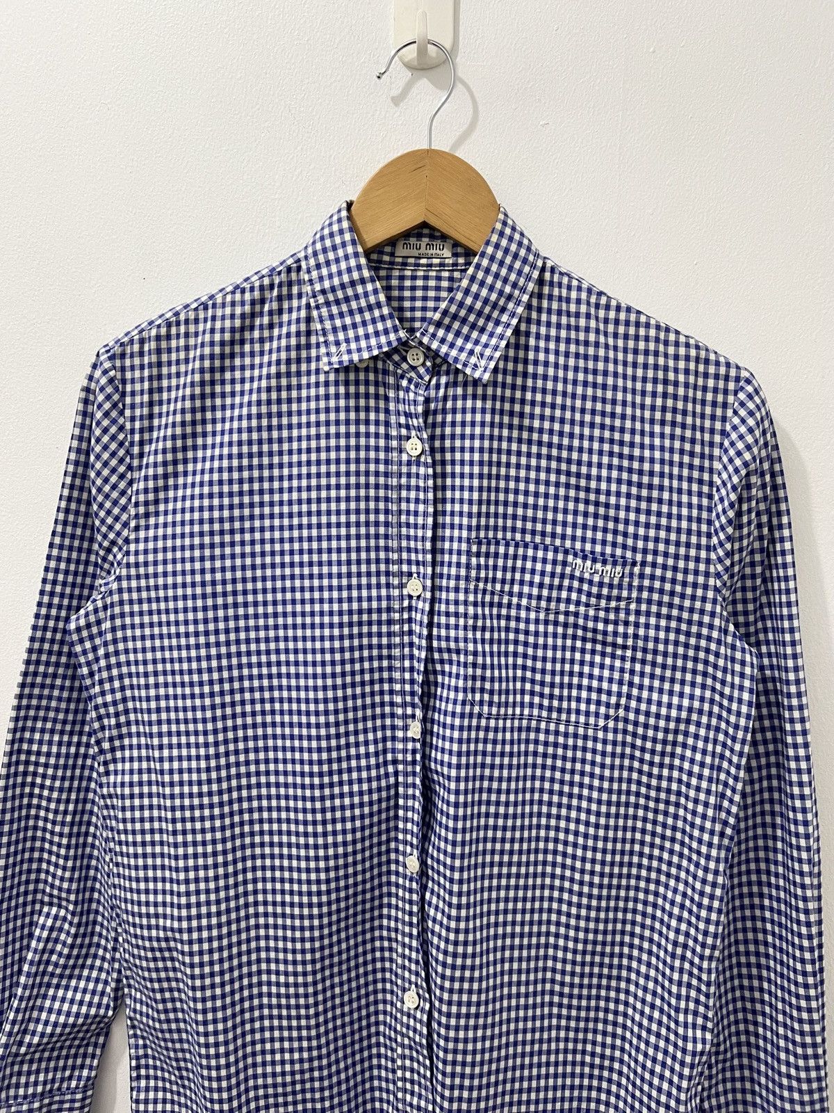 Miu Miu Miu Miu - Gingham Embroidered Logo Check Shirt Size S / US 4 / IT 40 - 2 Thumbnail
