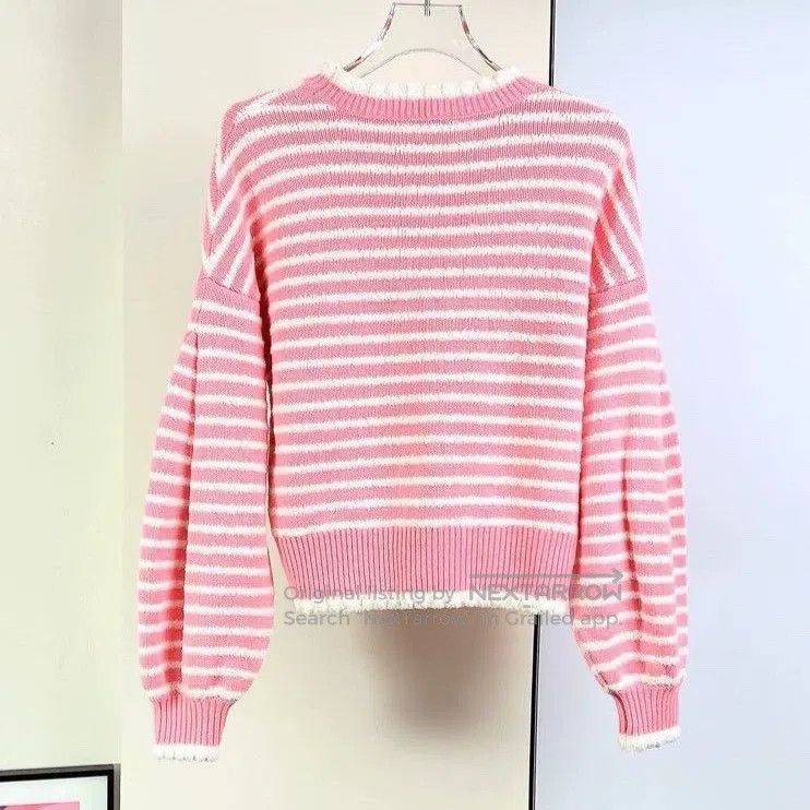 Chanel Chanel 20S pink and white striped knitted sweater Size XS / US 0-2 / IT 36-38 - 2 Thumbnail