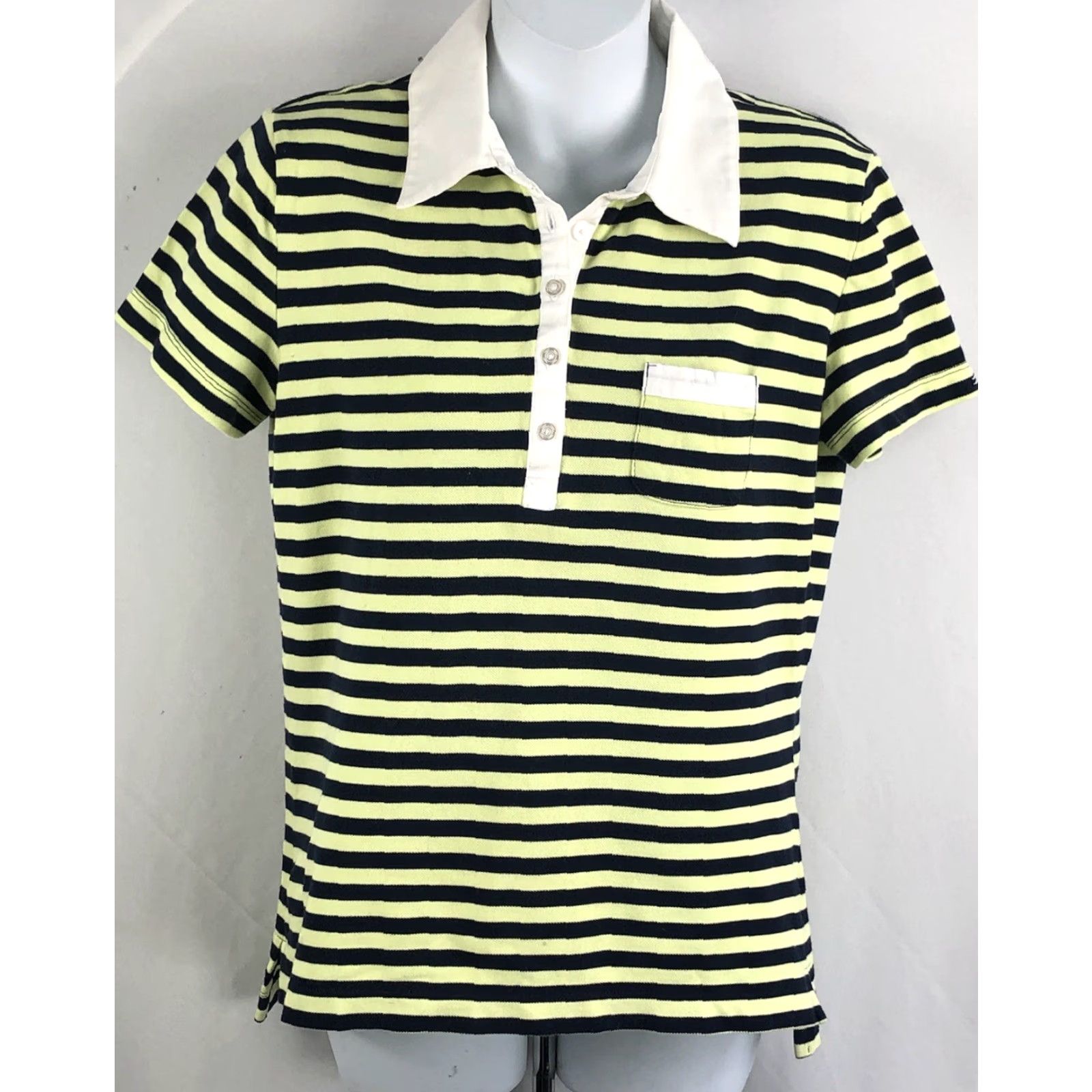 Dockers Dockers Polo Shirt M Green/Blue Stripe Short Sleeve Button Collared Casual, Preppy Womens Medium Size M / US 6-8 / IT 42-44 - 5 Thumbnail