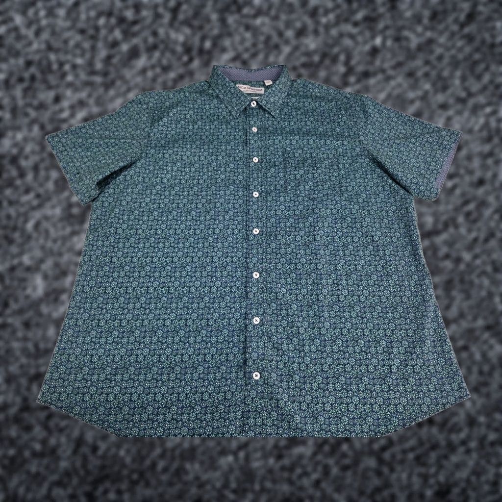 Vintage Nick Graham Everywhere Men Short Sleeve Button Up Modern Fit Shirt XL Blue/Green Geometric Pattern Size US XL / EU 56 / 4 - 1 Thumbnail