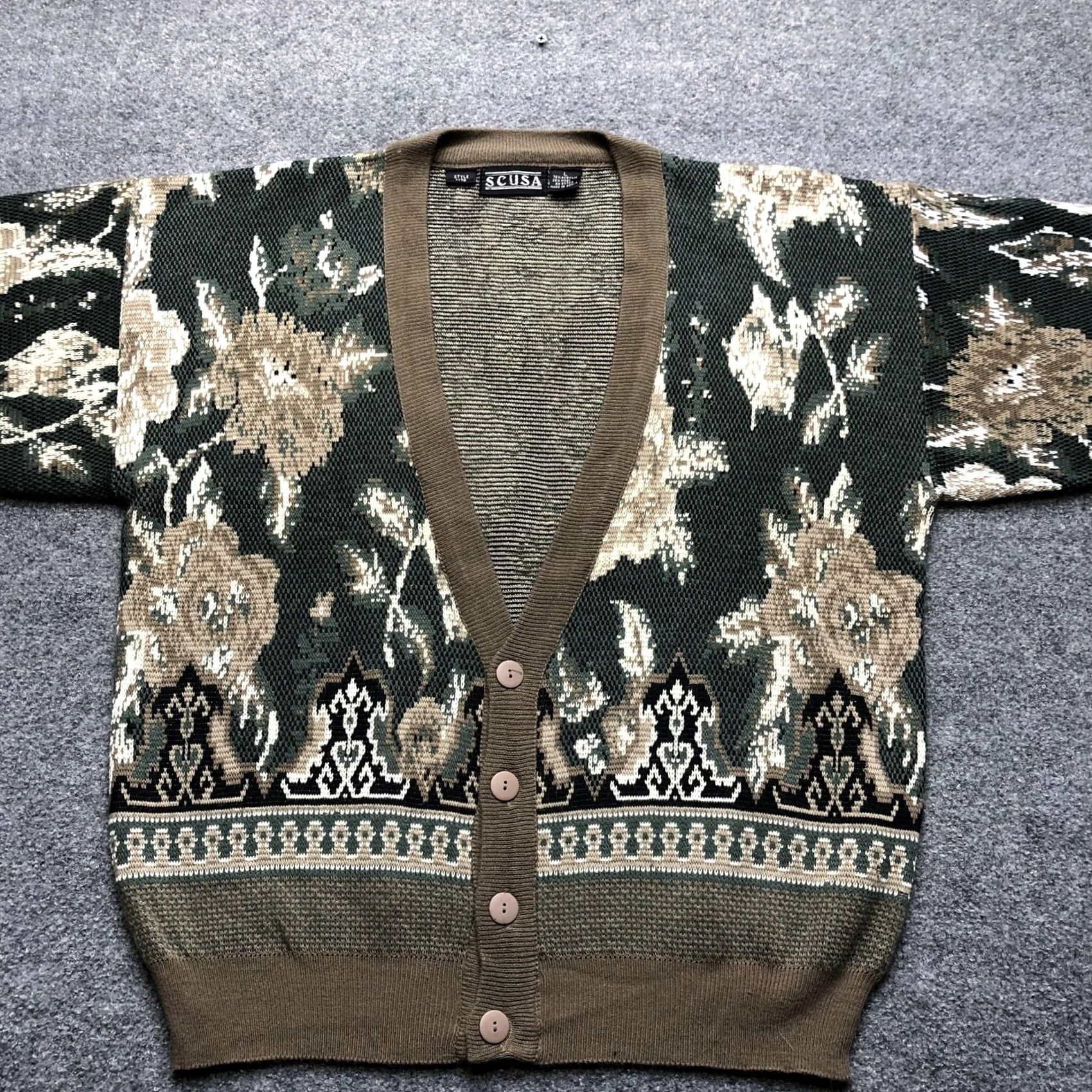 Vintage VINTAGE SCUSA Cardigan Sweater Womens L Green Floral Knit Button Up Size L / US 10 / IT 46 - 5 Thumbnail